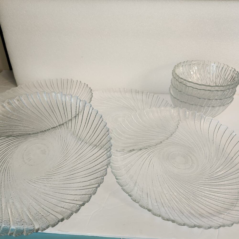 Set of 8pcs Arcoroc France Seabreeze (4) 10” Dinner Plates (4) 5" Bowls